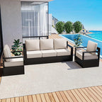 Outdoor Patio Furniture Set, 3-Piece Aluminum Patio Conversation Set All-Weather Metal Outdoor Sectional with 6 Inch Thick Cushions, Deep Setting for Garden, Outside and Porch