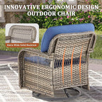 9 Pieces Patio Furniture Set Outdoor Sectional Sofa Couch with Rocking Swivel Chairs 5" Deep Seat Chairs, Modern Wicker Rattan Conversation Set, Blue/Gray Wicker