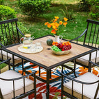 Sophia & William 5 Pieces Patio Dining Set with 4 Chairs and Square Table of Imitation Wood Top, Outdoor Conversation Furniture Set with Seat Cushion and 1.57" Umbrella Hole for Porch Backyard Balcony