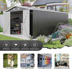 10x14 FT Outdoor Storage Shed, Metal Shed with Floor, Lockable Door & Vents, All-Weather Resin Shed for Garden, Backyard, Patio, Lawn, Dark Gray