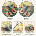 FLAGWIX Christmas Hummingbird Gifts for Women Men - Stained Glass Window Hanging 10 in - Sun Catchers Indoor Window for Home Decor, Hibiscus Hummingbird Suncatcher, Christmas Decorations
