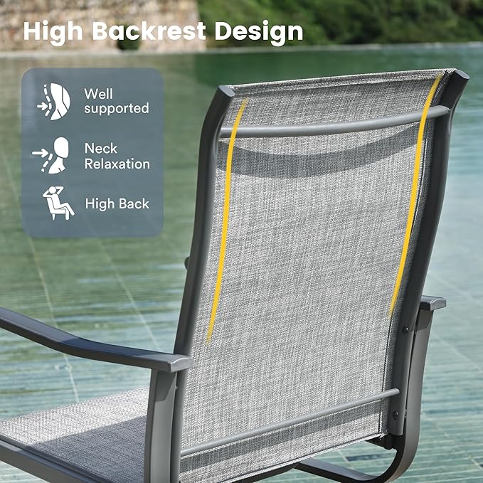 VICLLAX 3 Pieces Patio Dining Set Includes 28" Square Small Outdoor Table and 2 Patio Swivel Chairs for Lawn Garden, Grey Wood Grain Tabletop and Grey Fabric