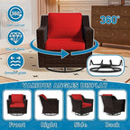 Vista Vibe 3 Pieces Outdoor Patio Conversation Furniture Set - 360 Degree Swivel Glider Rocker Chairs | Wicker End Table, Washable Cushions, Hand-Woven PE Rattan, Lawn, Sunroom (Brown/Red)