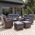 LayinSun 9 Pieces Outdoor Patio Furniture Set, Rattan Wicker Sectional Swivel Rocker Chairs Sets with Ottomans, Swivel Glider Chairs,Single Chairs and Coffee Table