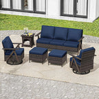 6 Piece Patio Furniture Set, Wicker Patio Conversation Set with Swivel Glider Chair and Outdoor 3-Seater Sofa and 2 Ottomans and Side Table for Deck Yard and Poolside