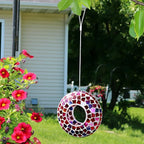 Sunnydaze 6-Inch Glass Mosaic Hanging Bird Feeder for Outdoors - Fly-Through Wild Bird Feeder - Crimson Mosaic