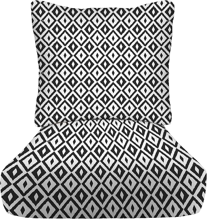 RSH DECOR Deep Seating Cushion with Pillow Back | 24” x 26” Seat | Water and Fade-Resistant Spun Fabric | Outdoor Chair Cushion Set for Patio Furniture | Black White Aztec