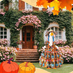 Fall Thanksgiving Goose Outfit Sunflower Porch Goose Costume with Hat Necklace for 23 Autumn Patio Yard Lawn Decor(Multicolor Sunflower)