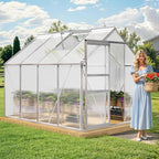 YITAHOME 6x8FT Polycarbonate Greenhouse Heavy Duty Green Houses Outdoor Aluminum Greenhouses with Sliding Doors Vent Window Walk-in Greenhouse Large Sun House for Garden Backyard, Matte Silver