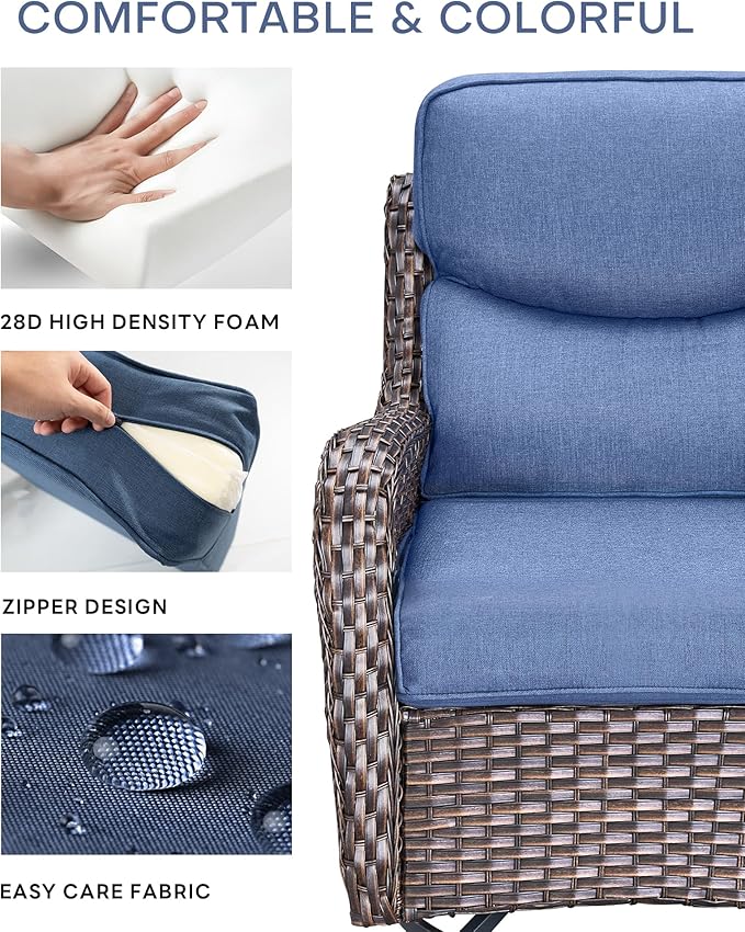 Pop 22x25/22x24 Outdoor Replacement Cushions - 1 Set High Back Deep Seat Patio Furniture Cushion for Wicker Dining Swivel Rocking Chairs Loveseat Couch Sectional Sofa - Navy Blue/Smile