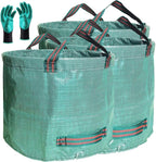 Professional 3-Pack 106 Gallons Lawn Garden Bags (D31, H31 inches) Reusable Yard Leaf Waste Bags with Coated Gardening Gloves - Storage Bag,Patio Bag,Laundry Container,Trash Can with 4 Handles