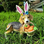 Cynkeyee Dog Garden Statue Decoration - Cute Puppy Beagle Statues with Bunny Ears Carrot Basket Figurines for Tabletop Self Floor Indoor Decor 11.5x4x10.5 inch