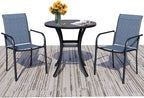 3 Pieces Round Dining Table Set for 2, Patio Dining Set Includes 2 Blue Stackable Patio Chairs and 27.6" Black Metal Round Table, Patio Furniture Sets with Sling Support for Outside, Garden