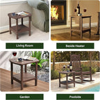 TORVA Patio Adirondack Side Table, Outdoor End Tables All-Weather Resistant HDPE Humidity-Proof Long Time Use for Deck, Lawn,Garden, Porch, Backyard End Table（Brown Color）(2 Tier)
