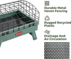 Kingsyard Squirrel Proof Ground Bird Feeder for Outdoors - Recycled Plastic Platform Feeding Station, Fly-Through Metal Caged Wild Bird Feeder for Small Birds, 5 LBS Large Capacity, Green