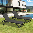 Domi Pool Lounge Chairs Set of 2, Aluminum Patio Chaise Lounge with Wheels, 5 Position Adjustable, All Weather Outdoor Lounge Chairs for Beach, Yard, Balcony, Poolside, Dark Grey
