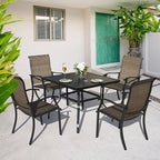 NUU GARDEN Patio Dining Chairs Set of 2, Indoor/Outdoor Textilene Dining Chairs with High Back, Patio Furniture Chairs with Armrest, Iron Frame and Textilene Chairs,Black&Brown