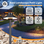 Gardenreet 12V Brass Landscape Path Lights - LED Low Voltage Pathway Lamp IP65 Waterproof, Outdoor Walkway Lighting Wired, Hat Black for Patio Lawn with 3W 270LM 5000K Daylight G4 Bulb (10 Pack)