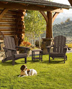 SERWALL Folding Adirondack Chair Set of 8, Adjustable Adirondack Chair with 3 Recline Positions, All Weather HDPE Outdoor Adirondack with Cup Holders, Coffee