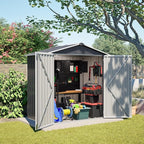 6 x 4 FT Outdoor Storage Shed with Floor Base & Lockable Hinge Door,Metal Garden Shed W/Sloped Roof,for Backyard Patio Lawn,Gray