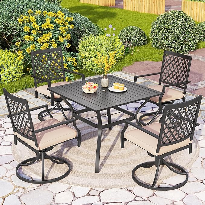 PHI VIALLA Patio Outdoor Swivel Dining Chairs Outdoor Furniture Chairs Set of 4 with Cushion Suports 300lbs for Lawn Garden Backyard Weather Resistant-Black Frame