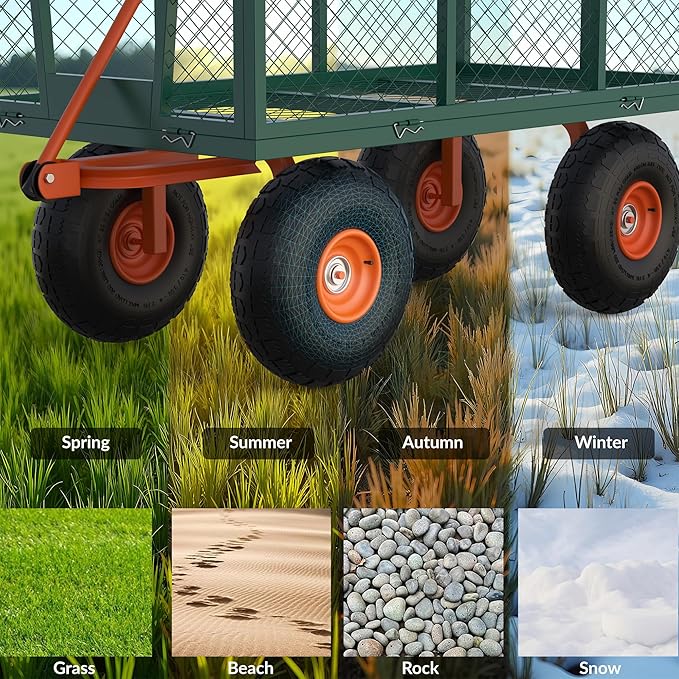 900LB Capacity Garden Cart, 3-in-1 Heavy Duty Utility Wagon with 13" All-Terrain Tires, Removable Mesh Sides & 180° Swivel Handle - Outdoor Yard Cart for Gardening, Farming, Patio Use