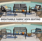 NATURAL EXPRESSIONS 4 Pieces Patio Furniture Sets,Metal Outdoor Patio Furniture Sets,Outdoor Sectional Patio Conversation Set,Wooden Anti-Scald Armrest,Sling Mesh,4" Olefin Cushions Dark Grey