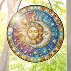 FLAGWIX Christmas Spiritual Gifts for Women Men - Stained Glass Window Hanging 10 in for Sun and Moon Decor - Sun Catchers Indoor Window, Boho Suncatchers for Celestial Decor, Christmas Decorations