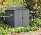 Keter Outdoor Storage Tool Shed, for House, Patio & Yard, Darwin, 6 x 8 Ft, Graphite Gray - Portable and Lockable Resin Utility Organizer for Backyard, Pool, Garden or Lawn Organization