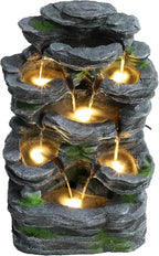 TITIMO 7-Tier Cascading Rock Water Fountain Outdoor Garden Waterfall with Lights,Fountain Indoor Decor for Garden, Patio, Backyard, Deck, Porch and Home Art Decor (24" H)