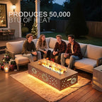 42" Outdoor Fire Pit Table, 50,000 BTU Gas Fire Pit with Glass Wind Guard, Fire Stones, Waterproof Cover, Propane Fire Pit Table for Outside Patio, Hollow-Out (Sunflower, Brown)