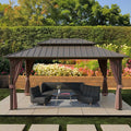 12'x16' Hardtop Gazebo, Outdoor Aluminum Frame Galvanized Steel Double Roof Pavilion with Netting and Shaded Curtains, Permanent Metal Pergolas for Patio, Backyard, Deck and Lawns.