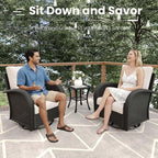 6 Pieces Patio Furniture Sets, Wicker Rattan High Back Outdoor Swivel Rocking Chairs Set with 3-Seat Couch, Ottomans and Side Table