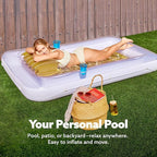 SLOOSH Inflatable Tanning Pool Lounger Float, 85" x 57" Extra Large Pool Floats Adult with Pillow, 4 in 1 Suntan Tub Raft Floatie,Sunbathing Bed Lounge for Water Blow Up Ball Pit, XL-Golden White