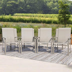 Outdoor Dining Chairs Set of 8, Stackable Patio Chairs with Metal Frame & Textilene Fabric, Perfect for Patio Garden Deck, Ivory
