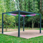 MIRADOR 111S LED Louvered Pergola Gazebo, 10Ft x 13Ft, Integrated LED Strip Lights, Full Aluminum Frame, Adjustable Roof, Outdoor, Durable, Charcoal