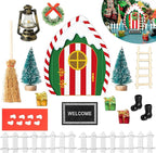Haooryx Christmas Elf Garden Miniatures - 16Pcs Christmas Wooden Miniature Magic Fairy Doors Decoration Kit Elf Magic Door Wall Fairies Xmas Winter Xmas New Year Decor(Dripping Snow Doorframe)