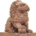 Zaer Ltd. Set of 2 Traditional Fu Dog Garden Statues, Chinese Guardian Lion Sculptures with Pedestals, Made with Magnesium-Cement (Antique Rust)
