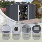 8x10 FT Outdoor Tool Shed, Metal Garden Shed with Sloped Roof, Corrosion-Resistant, UV-Protected Steel Storage for Backyard, Lawn, Garden Tools, Easy Assembly