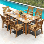 YEFU Outdoor Dining Table for 6: All Weather Rectangular Patio Table with Umbrella Hole and Aluminum Frame - Outdoor Furniture for Outside Backyard/Garden/Pool/Porch/Deck, 300lbs Capacity, Teak