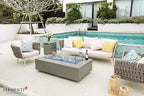 Elementi+ | Bundle Meteora Gas Fire Pit Cast Concrete 56" Rectangular Fire Table, Outdoor Fire Pit Electronic Ignition | Canvas Cover, Fire Glass and Burner Lid Included | Light Gray | Propane Gas