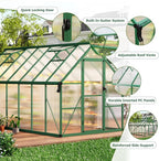 CABIHOME 8x14 FT Outdoor Greenhouse, Polycarbonate Greenhouse with Roof Vent and Ground Nails, Aluminum Large Walk-in Green House w/Lockable Push Door for Outside Garden Backyard (Green, 8x14 FT)