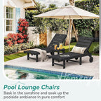 Outdoor Chaise Lounge Chairs, 26.8” Super Wide Lounge Chair Outdoor, HDPS Pool Chairs with 5 Positions, Patio Lounge Chair with Wheels for Pool,Lawn,Backyard, Black