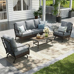 Sophia & William Patio Furniture Set, 4 Piece Metal Outdoor Conversation Set with 3-Seater Outdoor Couch, 2 Sofa Chairs, 1 Coffee Table for Outdoor Seating, Backyard, Porch(Grey)