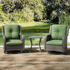 Joyside Outdoor Swivel Rocker Patio Chairs Set of 2 and Matching Side Table - 3 Piece Wicker Patio Bistro Set with Premium Fabric Cushions(Mixed Grey/Green)