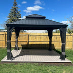 PURPLE LEAF 13' X 13' Gazebo with Galvanized Steel Hardtop Roof Patio Gazebo for Outdoor Lawn and Garden Permanent Pavilion Grey
