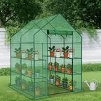 Outvita Walk-in Greenhouse, Outdoor Durable PE Plant Green House for Frost Protection with 3 Tiers 8 Shelves, Shelf Clips, Roll-up Zipper Door, 56"x56"x77" Green
