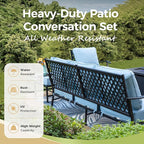 Patio Furniture Set, 6 Pcs Metal Outdoor Conversation Set, 2 Swivel Chairs, 2 Ottomans and 3 Seater Sofa with 5.75" Extra Thick Cushion and Gas Fire Pit Table, Blue