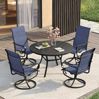 VICLLAX Swivel Patio Chairs Set of 2, 360-degree All-Weather Outdoor Swivel Chairs for Lawn Garden, Patio Dining Chairs, Black Metal Frame and Blue Textilene Mesh Fabric