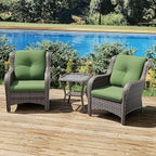 Joyside Patio Bistro Set Wicker Chairs - 3 Piece Outdoor Rattan Conversation Set with 2 Armrest Chair and 1 Side Table for Proch Deck Garden Backyard Balcony(Mixed Grey/Green)